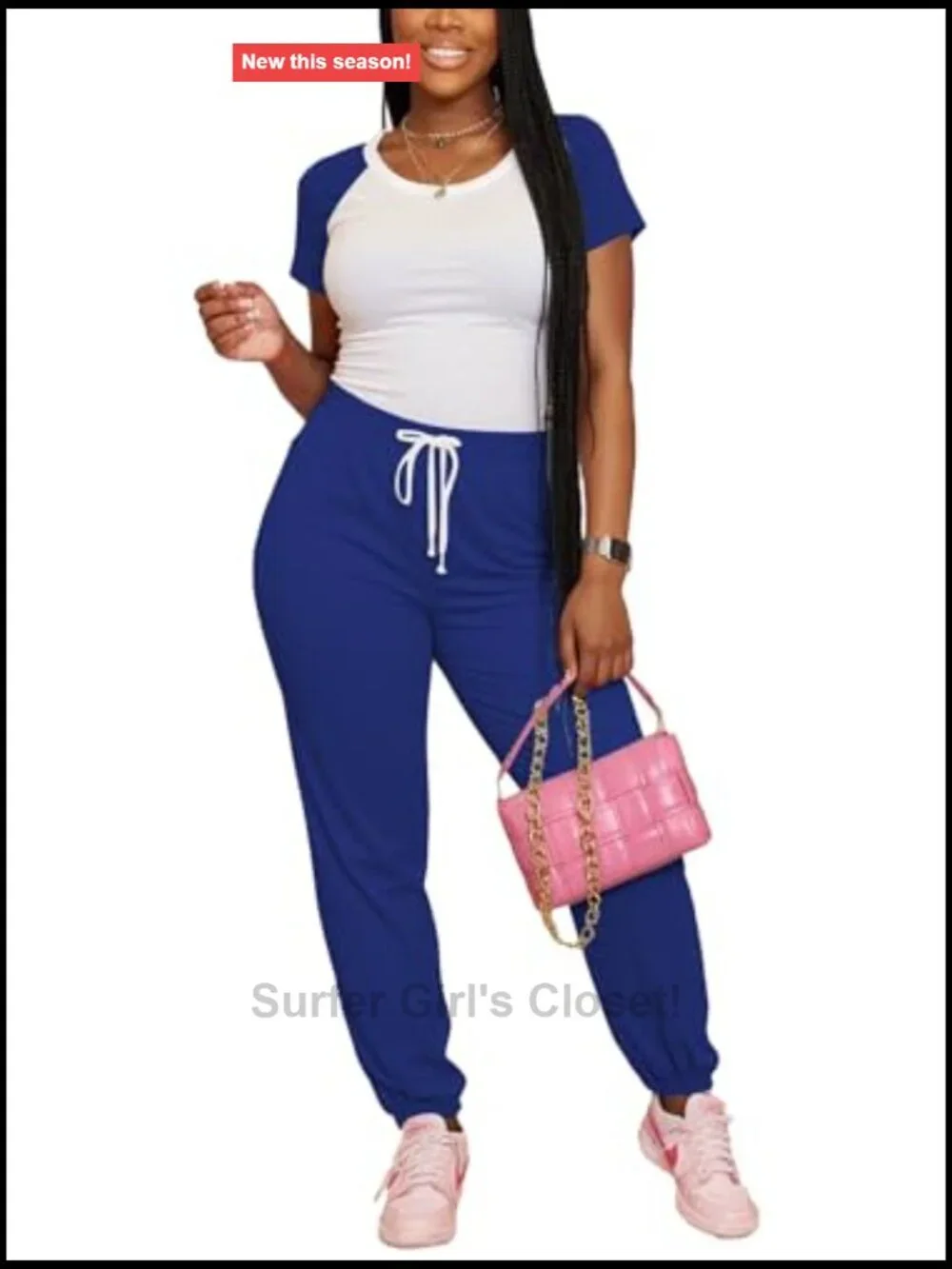 Two Piece Tracksuit Raglan Sleeve Top Jogger Pants Color Block Matching Casual